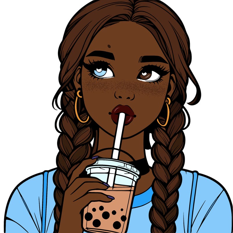 realistic girl with braided hair drinking boba