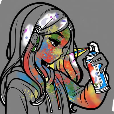 a realistic girl spray painting