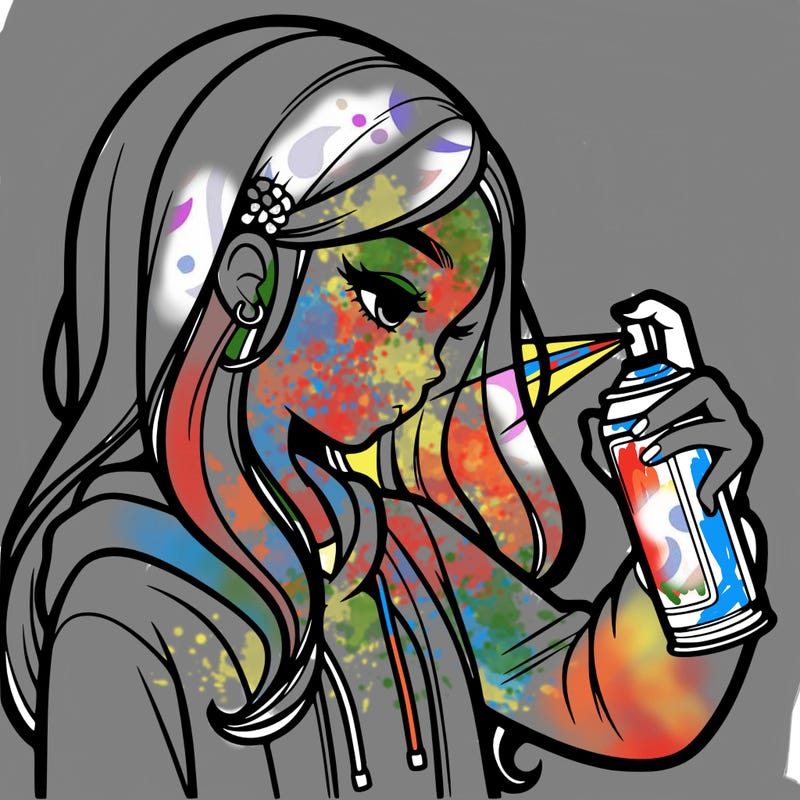 a realistic girl spray painting
