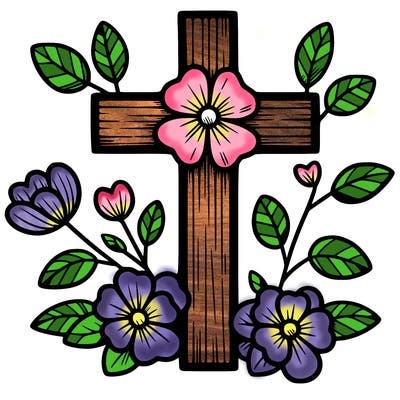 cross with flowers