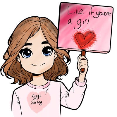 realistic girl holding up a sign