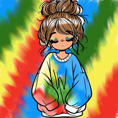 girl with baggy sweatshirt and messy bun