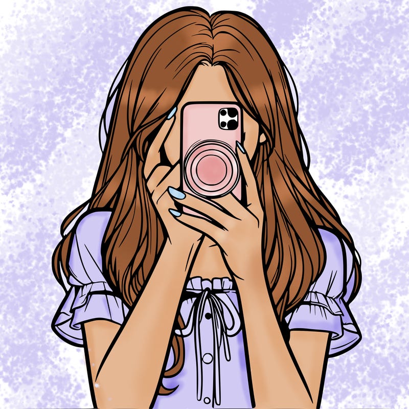 a realistic girl holding her phone taking pictures