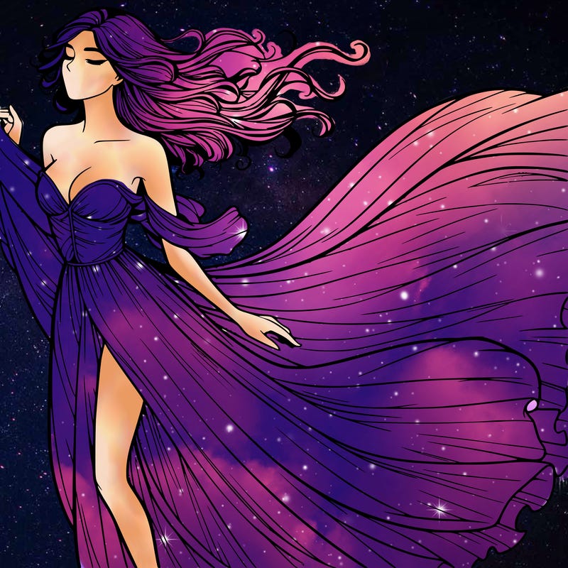 realistic woman in dress flowing the the wind