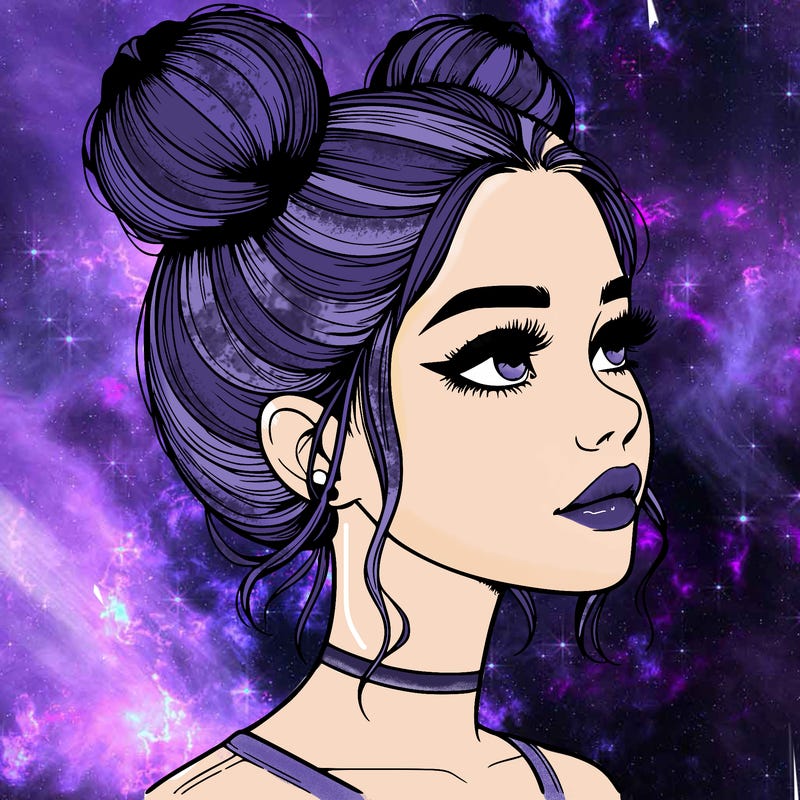 realistic girl with buns on the top of her head