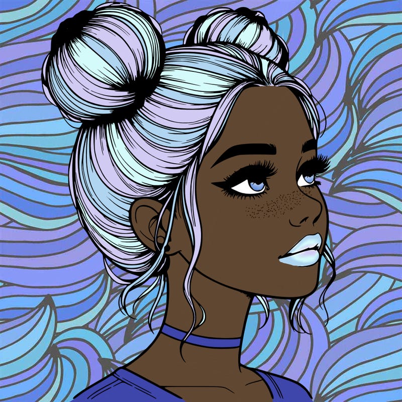 realistic girl with buns on the top of her head