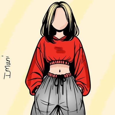 realistic girl faceless with baggy pants and a crop top