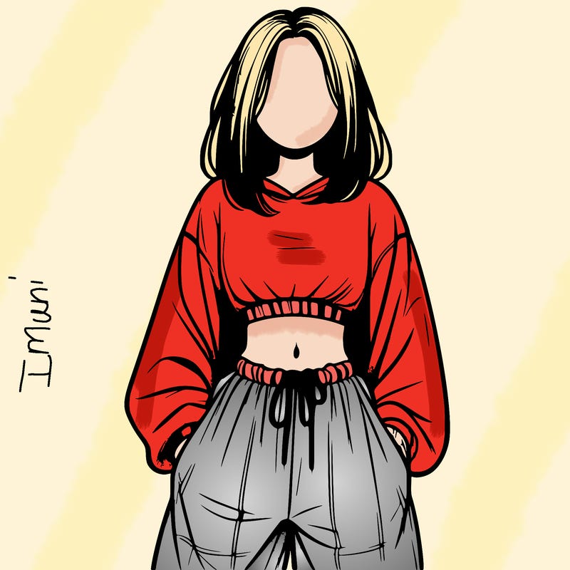 realistic girl faceless with baggy pants and a crop top