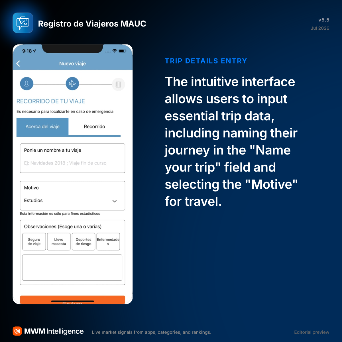 Registro de Viajeros MAUC - Travel App | MWM