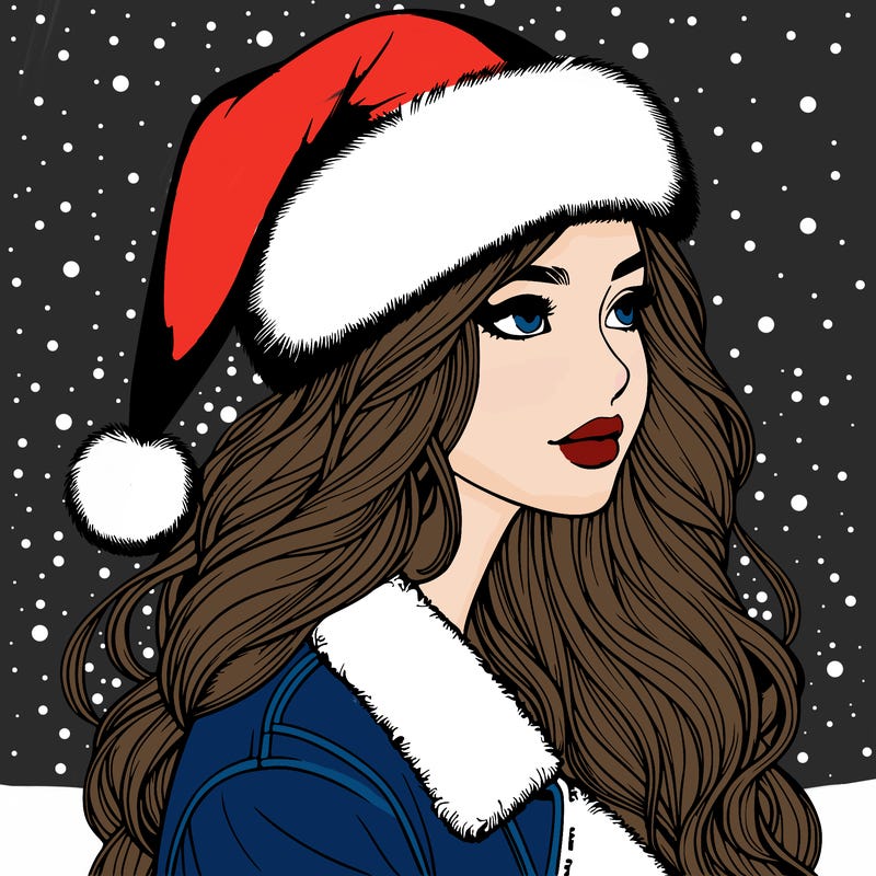 realistic girl in santa hat