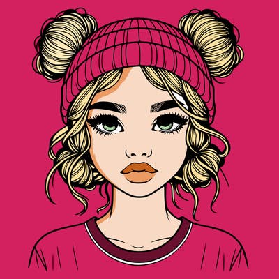 realistic girl with buns in her hair with a beanie on