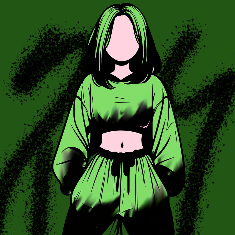 realistic girl faceless with baggy pants and a crop top