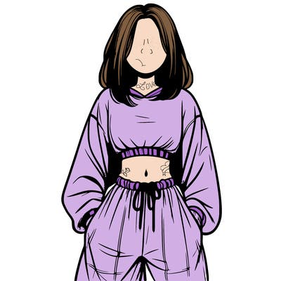 realistic girl faceless with baggy pants and a crop top