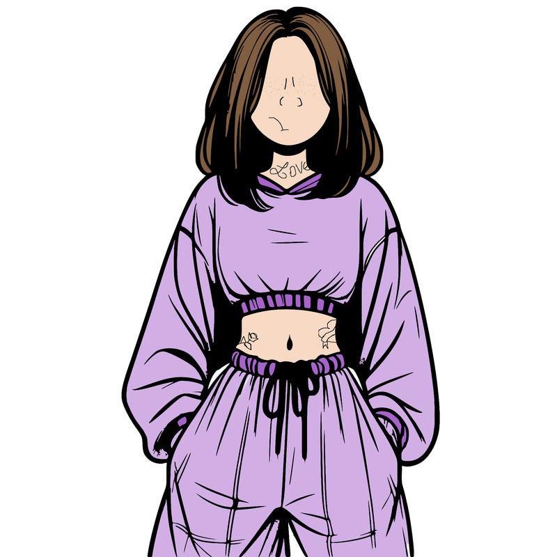 realistic girl faceless with baggy pants and a crop top