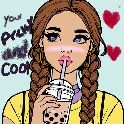 realistic girl with braided hair drinking boba