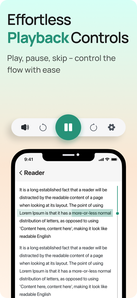 Macwhisper - Text To Speech - Macwhisper app interface showing text to speech playback controls including play pause and skip features