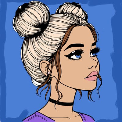 realistic girl with buns on the top of her head
