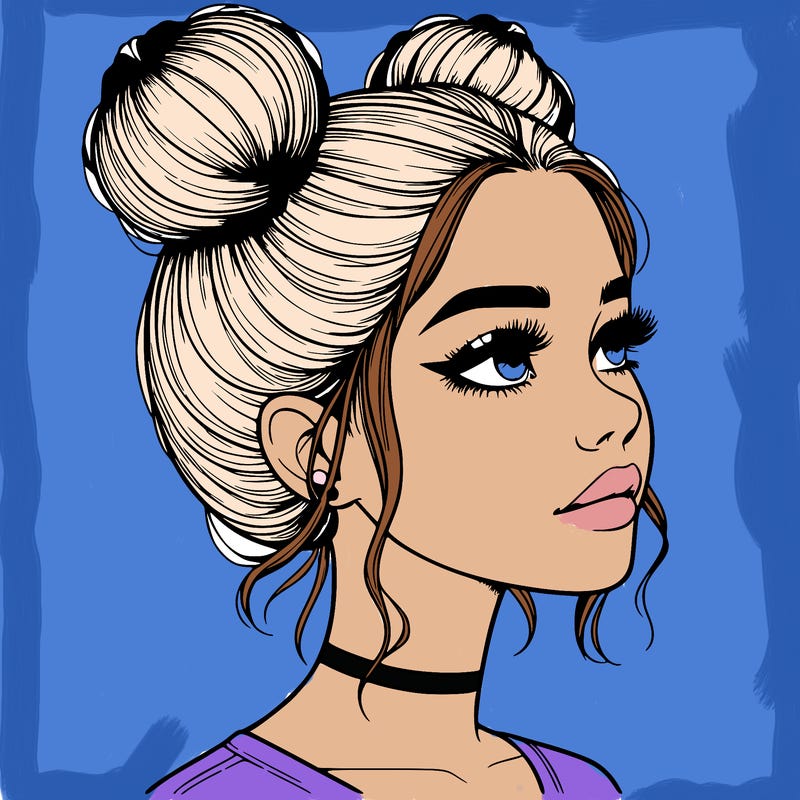 realistic girl with buns on the top of her head