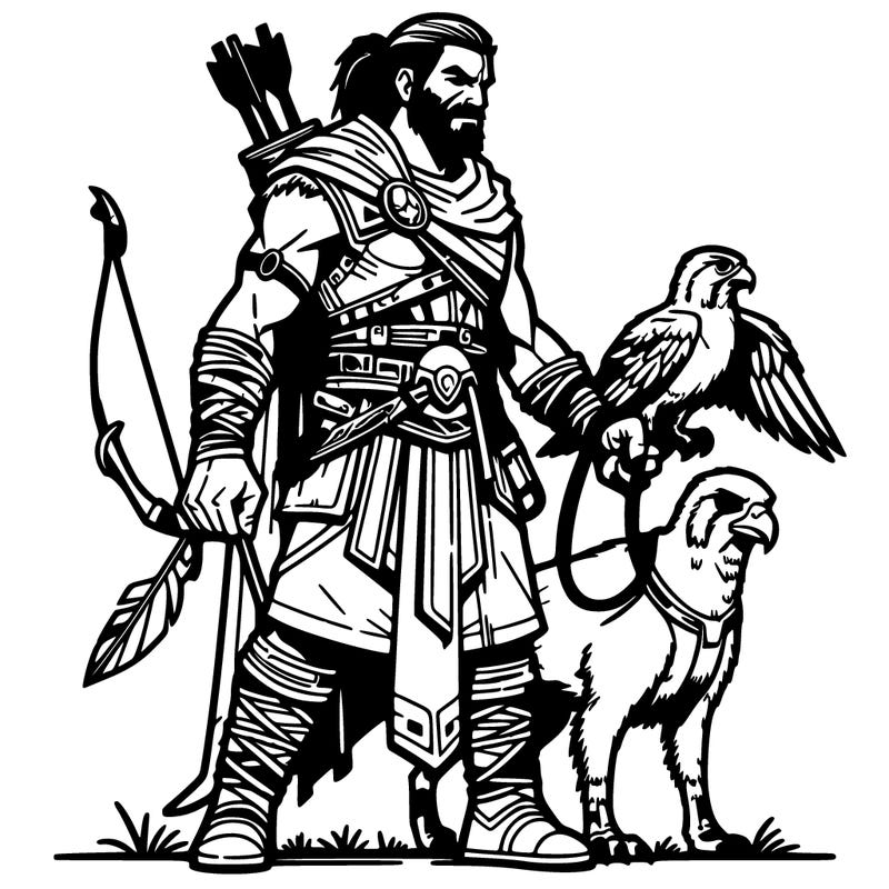 warrior with pet falcon realistic