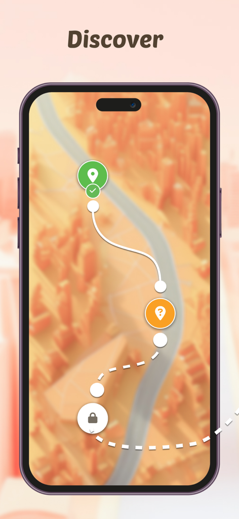 A stylized city map displaying a path of levels with completed and locked icons