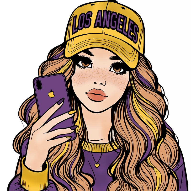 realistic beautiful girl wearing los ángeles cap holding an iphone