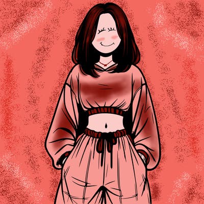 realistic girl faceless with baggy pants and a crop top