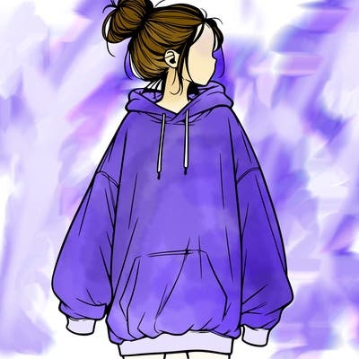 realistic girl with a oversized sweatshirt on and a bun