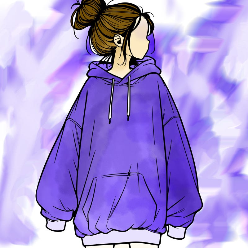 realistic girl with a oversized sweatshirt on and a bun