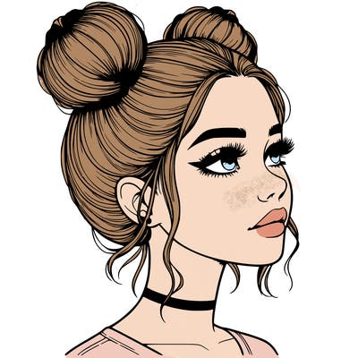 realistic girl with buns on the top of her head