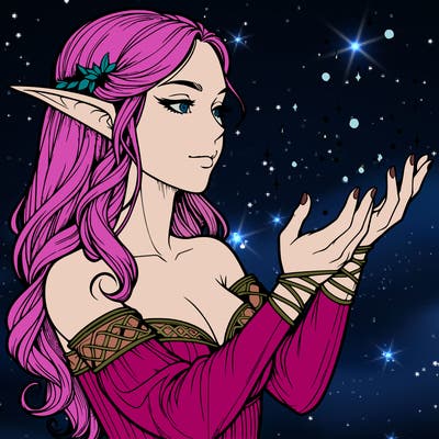 realistic elf girl doing magic