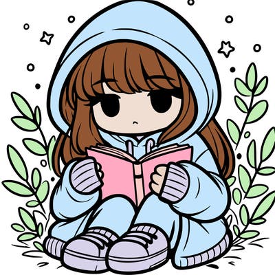 girl in oversized hoodie reading a book