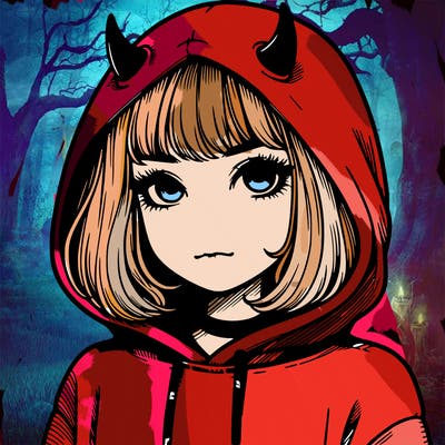 realistic girl with devil hoodie