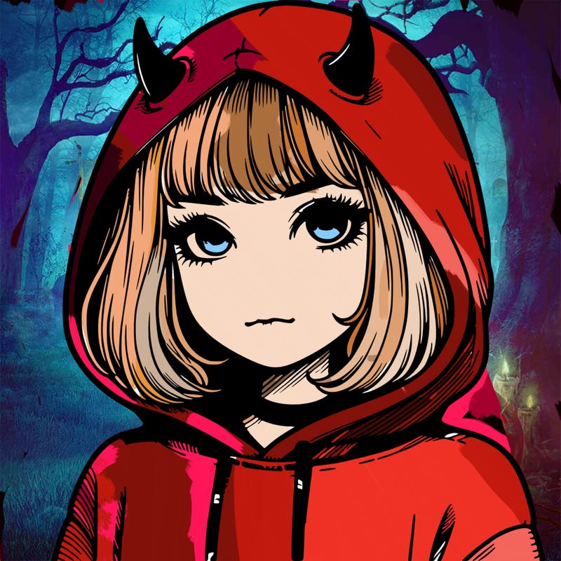 realistic girl with devil hoodie