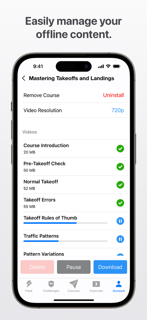 Boldmethod - Boldmethod app interface for managing offline aviation training videos and courses