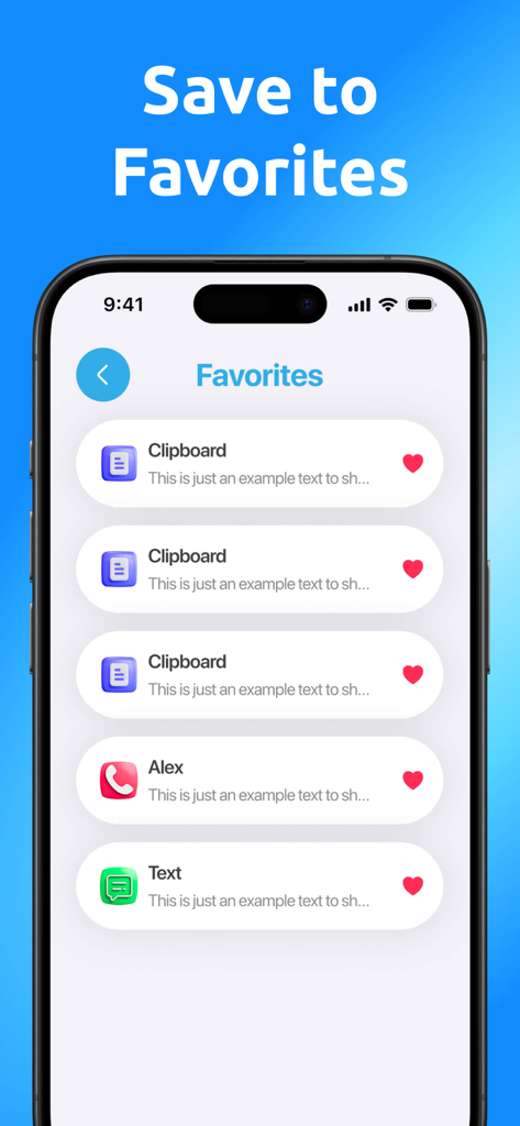 QR Code Generator Pro‎ - Favoriten-Bildschirm in der QR Code Generator Pro-App, der eine Liste der gespeicherten Elemente anzeigt.