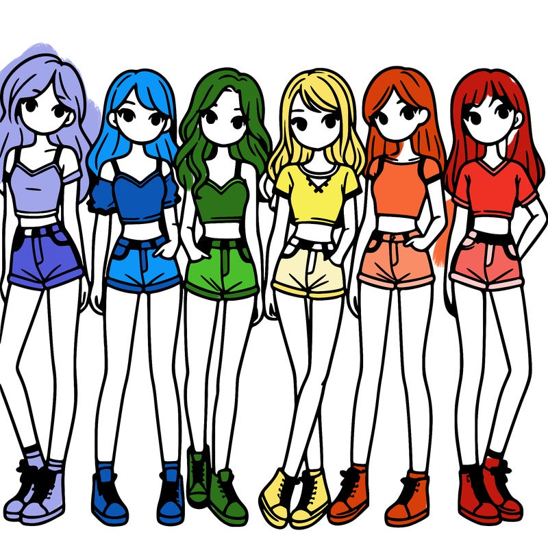 a group of girls wearing crop tops and shorts