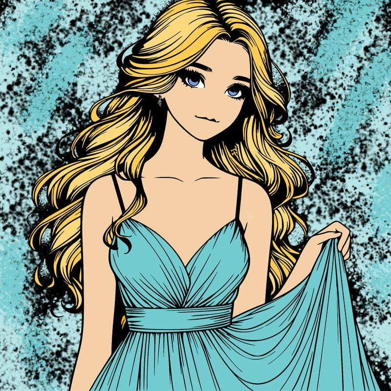 realistic girl in flowy silky prom dress