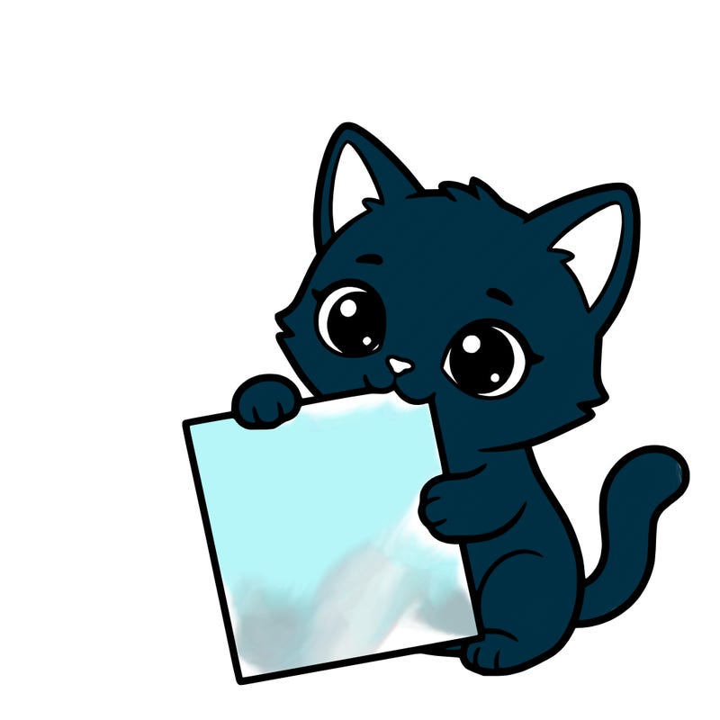 a small cat with a blank sheet of paper in its hand. the cat is sooooooo cute!