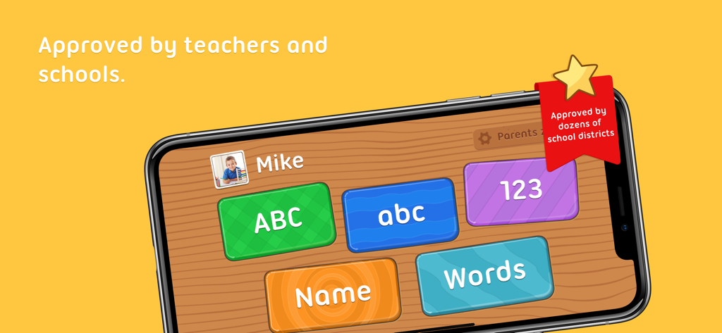 iTrace (handwriting for kids) - iTrace handwriting app interface showing options for learning letters and numbers with a school approval badge