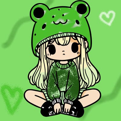 a girl wearing a frog hat and some frog socks