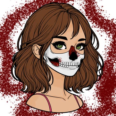 realistic girl with skull