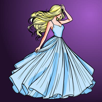 realistic woman with dress flowing in the wind