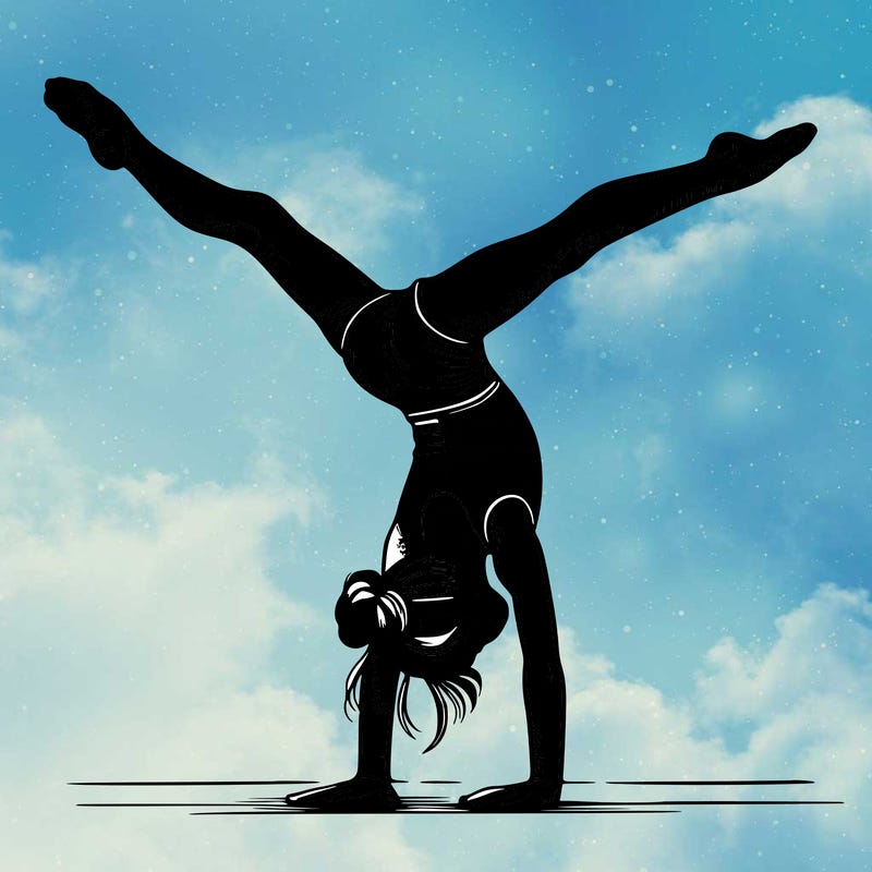 realistic gymnastic hand stand girl in four splits