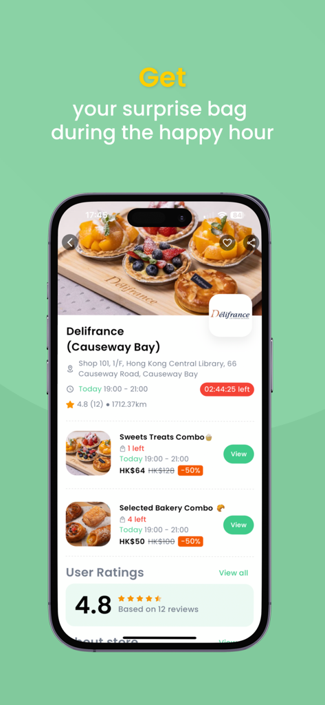 Yindii - Sustainable Food App - Yindii app displaying discounted surplus food surprise boxes from a local bakery