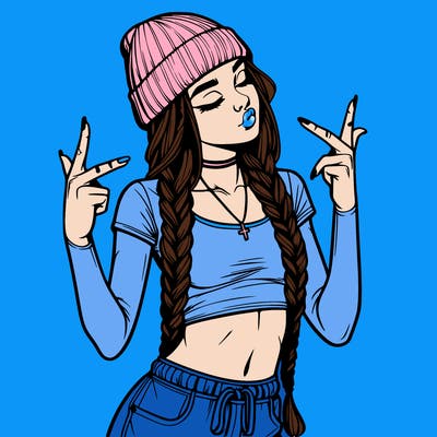 realistic teenage girl with braids and a beanie and crop top doing 🫶🏼