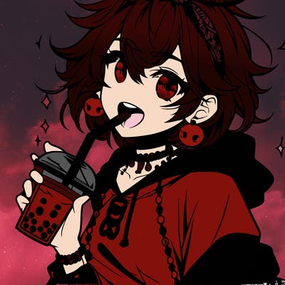 hot baddie anime girl drinking boba and biting the straw