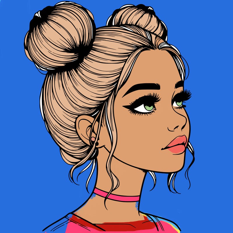 realistic girl with buns on the top of her head