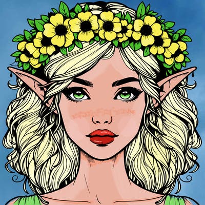 realistic female elf with flower crown
