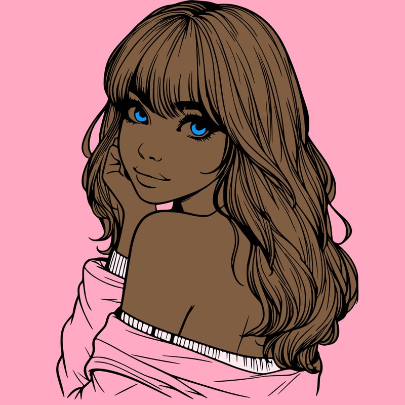 realistic girl with bangs looking over her shoulder