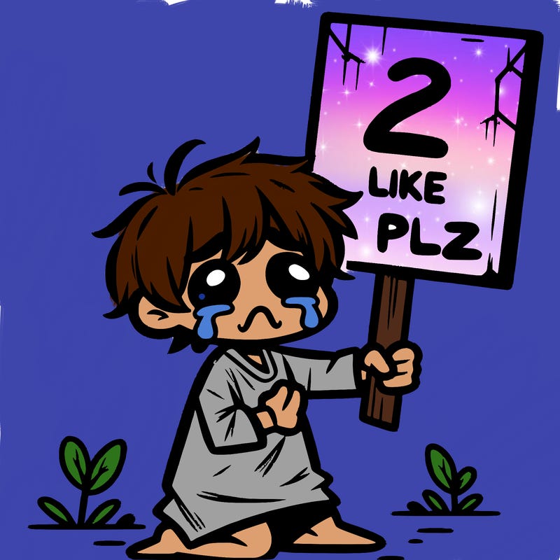 small poor toddler crying with sign that says 2 like plz